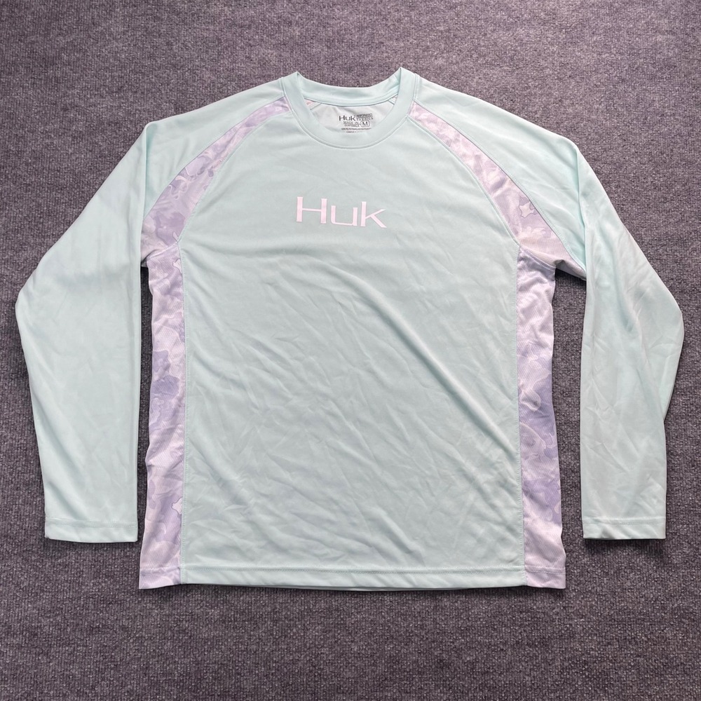 Huk Mens Pursuit Long Sleeve Fishing Shirt Mint Green Camo Size Medium